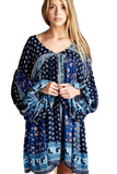 Patch Print Baby Doll Dress, Blue