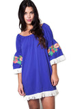 Embroidered Off the Shoulder Dress, Royal Blue