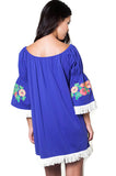 Embroidered Off the Shoulder Dress, Royal Blue