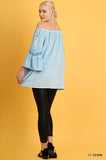 Off the Shoulder Lace Top, Light Denim