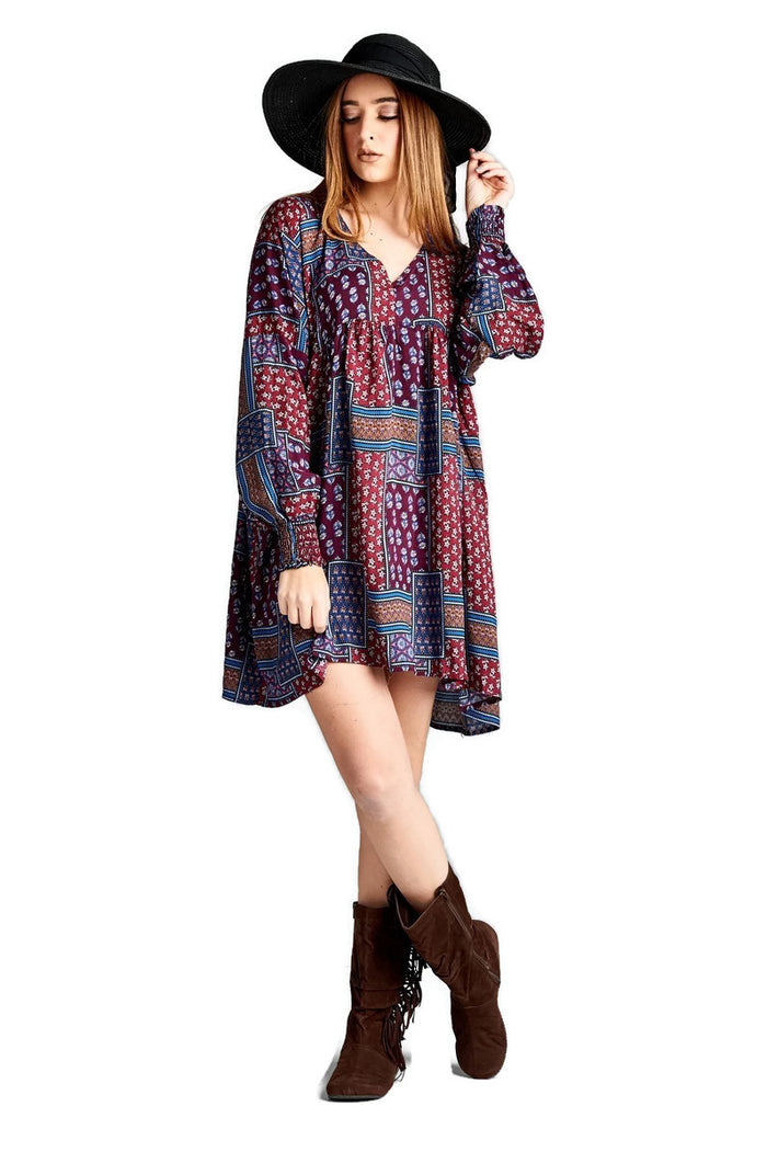 Baby Doll Color Block Dress, Red