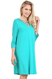 Casual Crossed Neck Shift Dress, Jade