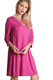 Casual Crossed Neck Shift Dress, Raspberry