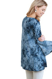 Crossed Tie Dye Bell Sleeve Top, Blue