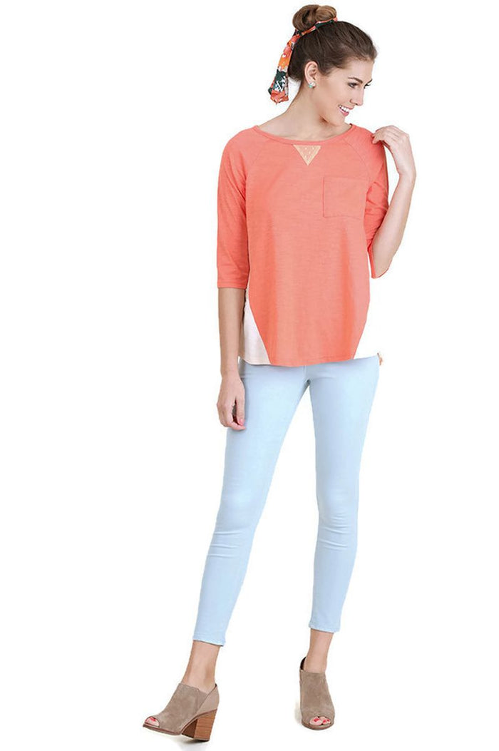 umgee Boat Neck Raglan Sleeve Top, Peach