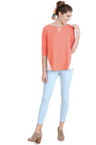 umgee Boat Neck Raglan Sleeve Top, Peach