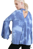 Tie Dye Bell Sleeve Bohemian Top, Blue