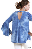 Tie Dye Bell Sleeve Bohemian Top, Blue