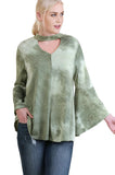 Tie Dye Bell Sleeve Bohemian Top, Sage