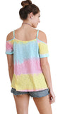 Lace Up Cold Shoulder Color Block Top, Lemon Mix