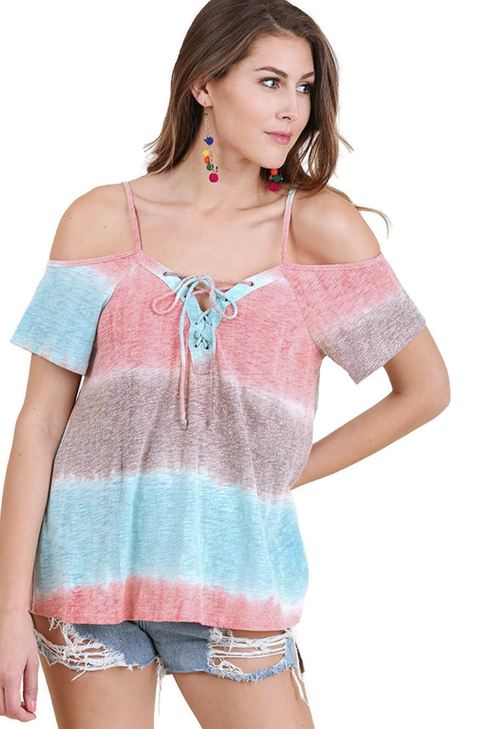 umgee usa dip dye cold shoulder top