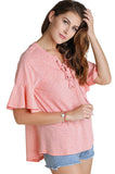 Lace Up Bell Sleeve Top, Blush