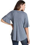 Lace Up Bell Sleeve Top, Navy