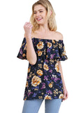 Off The Shoulder Floral Print Top, Navy