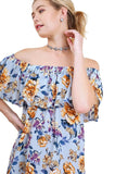 Off The Shoulder Floral Print Top, Sky