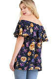 Off The Shoulder Floral Print Top, Navy
