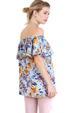 Off The Shoulder Floral Print Top, Sky