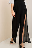 Solid Slit Maxi Pants, Black