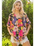 Flower Garden V-Neck Shift Top