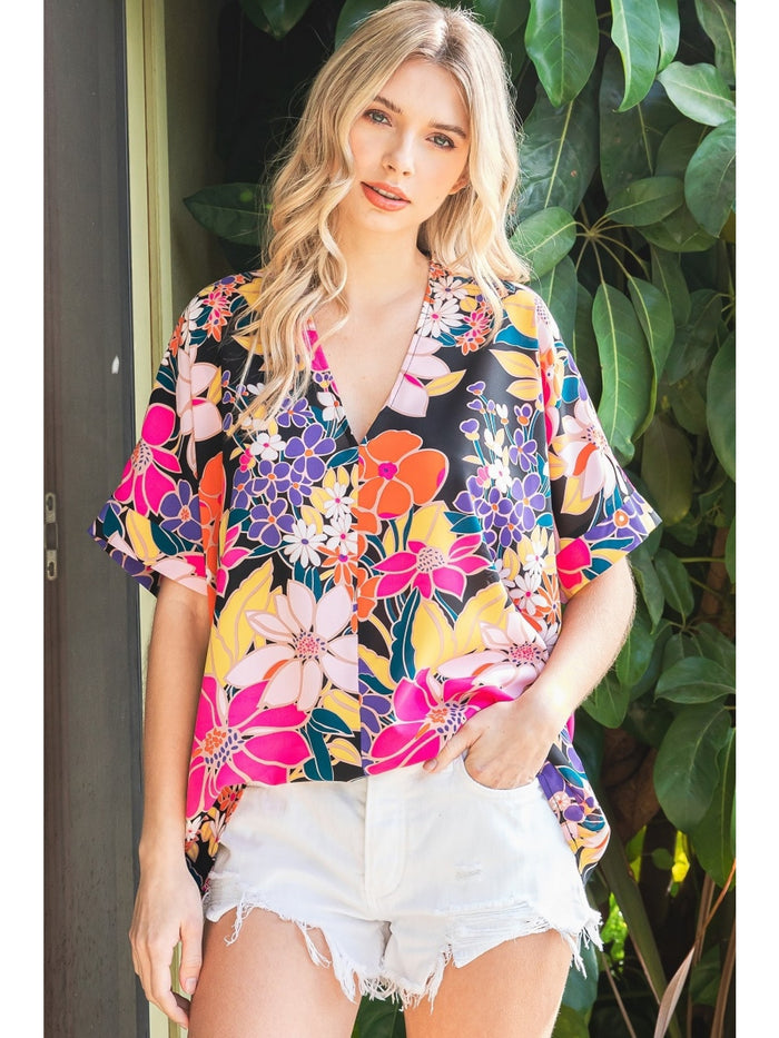 jodifl v-neck shift top floral