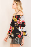 Textured Floral Off the Shoulder Top, Black