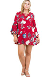 Floral Bell Sleeve Dress, Burgundy