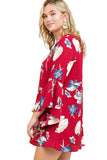 Floral Bell Sleeve Dress, Burgundy