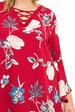 Floral Bell Sleeve Dress, Burgundy