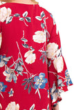 Floral Bell Sleeve Dress, Burgundy