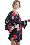 Criss Cross Layered Ruffle Sleeve Floral Dress, Navy