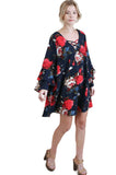 Criss Cross Layered Ruffle Sleeve Floral Dress, Navy