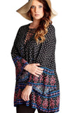 Border Print Floral Bohemian Dress, Black