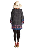 Border Print Floral Bohemian Dress, Black