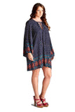 Border Print Floral Bohemian Dress, Blue