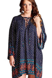 Border Print Floral Bohemian Dress, Blue