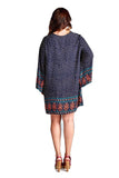 Border Print Floral Bohemian Dress, Blue