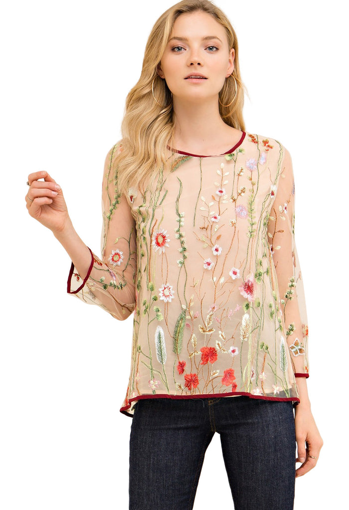 entro Always in Bloom Floral  Embroidered Top