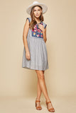 Floral Embroidered Stripe Dress, Denim