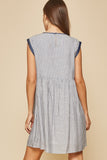 Floral Embroidered Stripe Dress, Denim