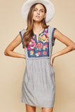 Floral Embroidered Stripe Dress, Denim