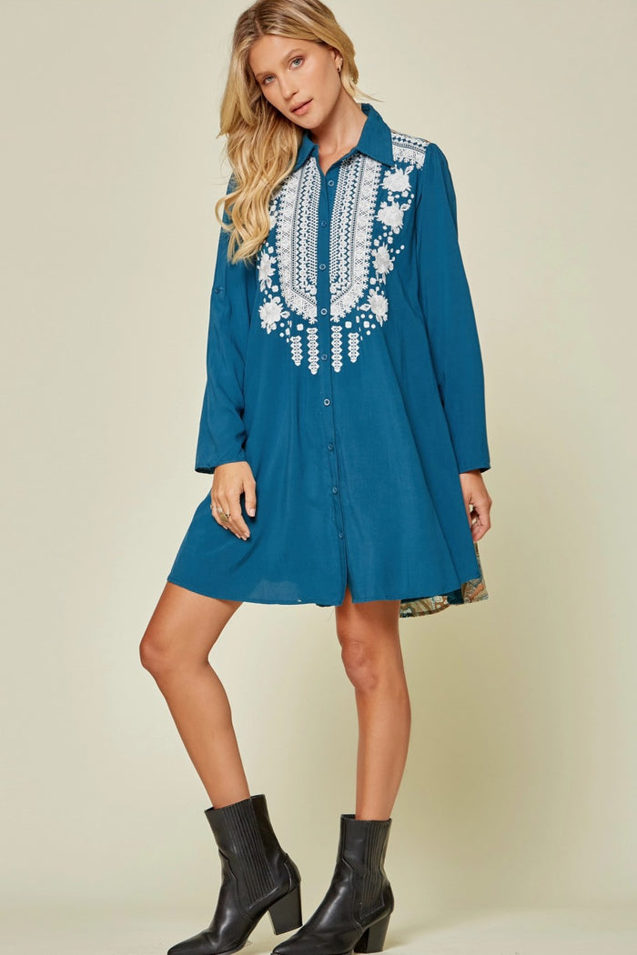 Andree by unit / savanna jane Embroidered & Paisley shirt dress