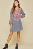 Floral Embroidered Striped Dress