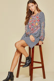 Floral Embroidered Striped Dress