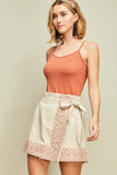Embroidered Wrap Skort, Sand