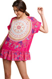 umgee usa Medallion & Floral Top, Fuchsia