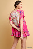 Medallion & Floral Top, Fuchsia