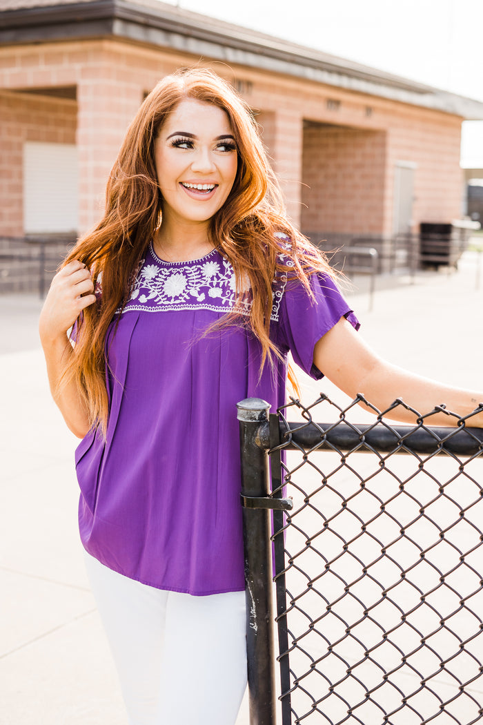 Layerz embroidered Fiesta short sleeve top
