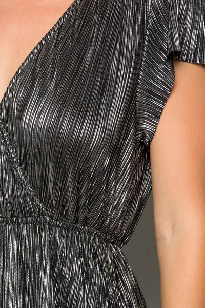 Metallic Pleated Wrap Maxi Dress Black Violet Skye Boutique