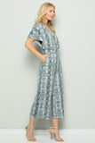 Snake Print Surplice Jumpsuit, Grey
