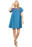 Take It Easy Embroidered Dress, Chambray